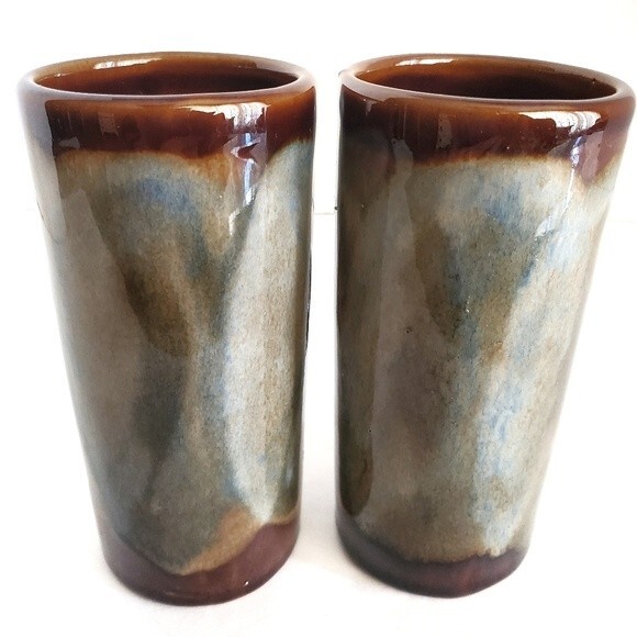 Vintage70s Caffe D'Vita Stoneware Drip Glaze Espresso Demitasse Cups 4 oz - Picture 3 of 8